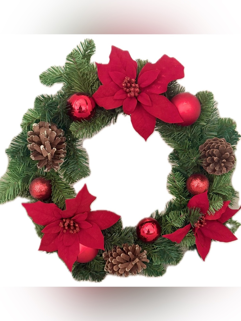 Festive Red Poinsettia Christmas Wreath